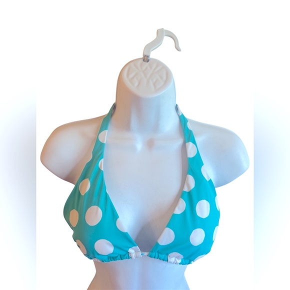 Victorias Secret White Polka Dot Halter Bikini Top Turquoise Womens Size Large - Picture 4 of 8
